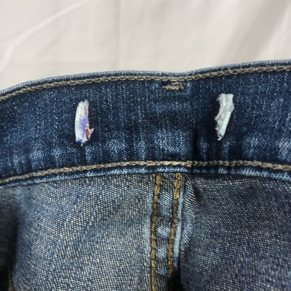 Levis Boot Cut Blue Jeans Womens 12 Mid Rise Distressed Dark Wash Stretch Denim - Picture 5 of 6